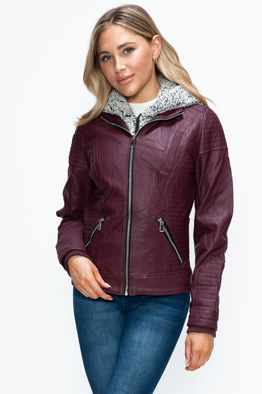 Luxe Faux Layered Jacket - Double-Zipper with Fuzzy Hood