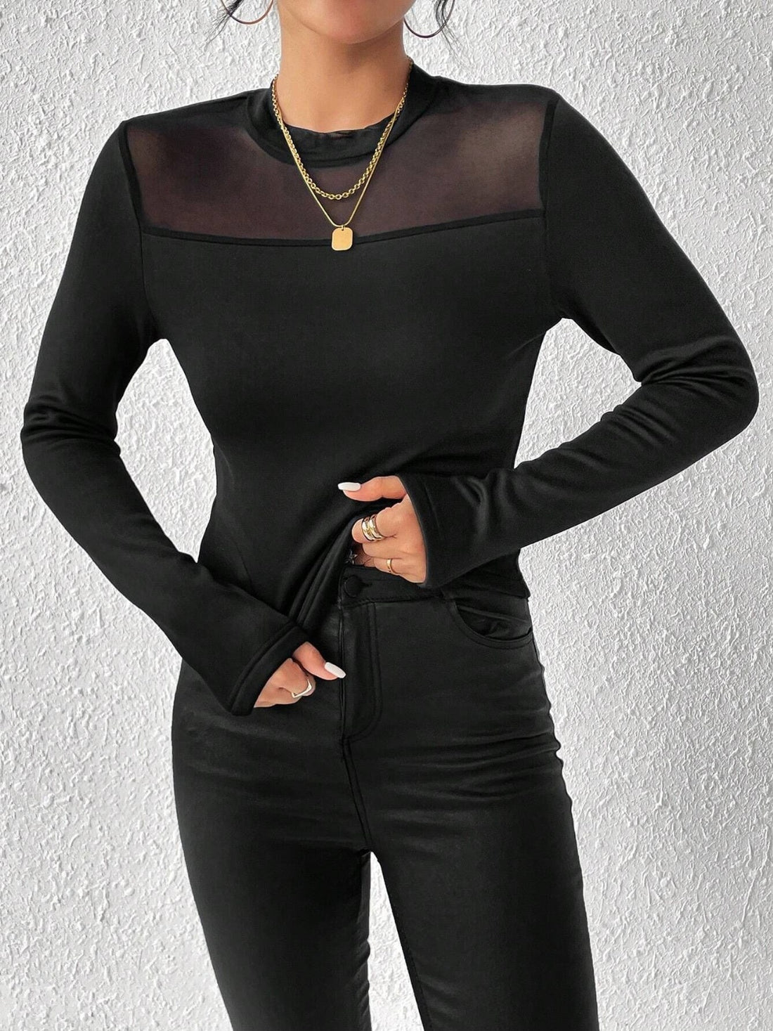 Luxe Mock Neck Tee - Chic Modern Elegance Shirt