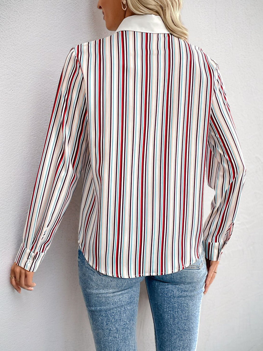 Elysian Elegance Striped Long Sleeve Blouse - Stylish Collared Top