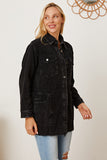 MeiMei Raw Hem Pocketed Button Up Jacket