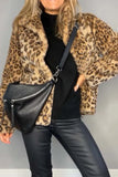 Opulent Leopard Luxe Fur-Collared Long Sleeve Coat