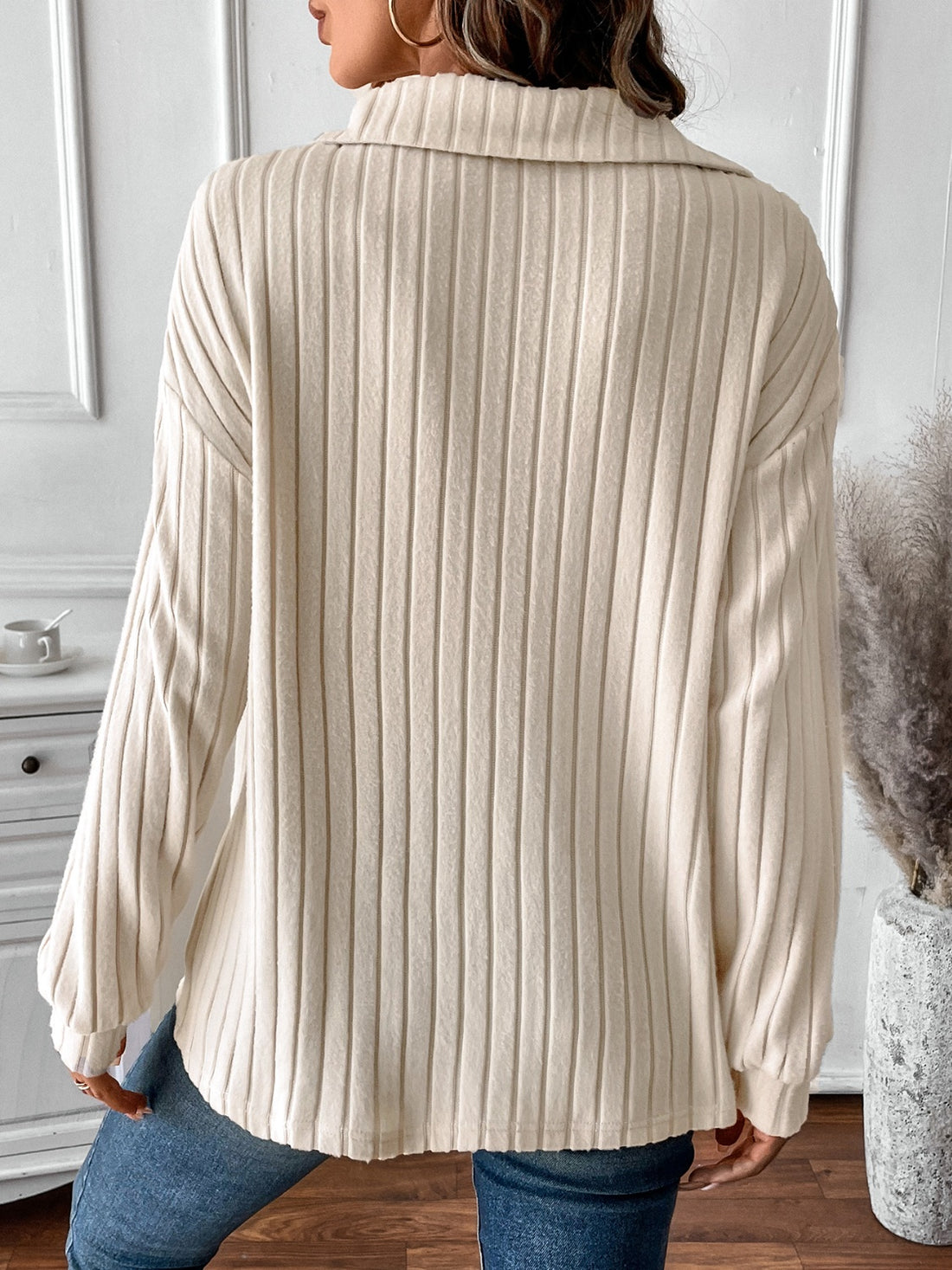 Luxe Ribbed Long Sleeve Tee - Silk Touch Johnny Collar Top