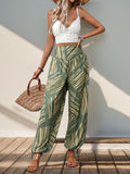 Perfee Smocked Slit Printed High Waist Pants