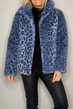 Opulent Leopard Luxe Fur-Collared Long Sleeve Coat