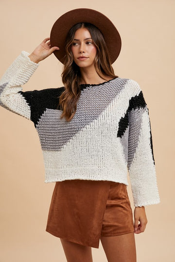 Color Block Oversized Sweater - Celeste Luxe Knit Pullover