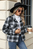 Pocketed Plaid Collared Neck Dropped Shoulder Jacket