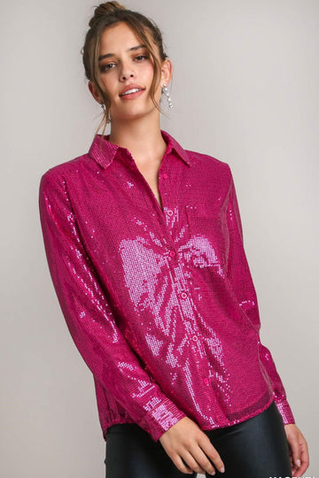 Sequin Blouse with Side Pocket - Luxe Radiance Top