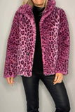 Opulent Leopard Luxe Fur-Collared Long Sleeve Coat