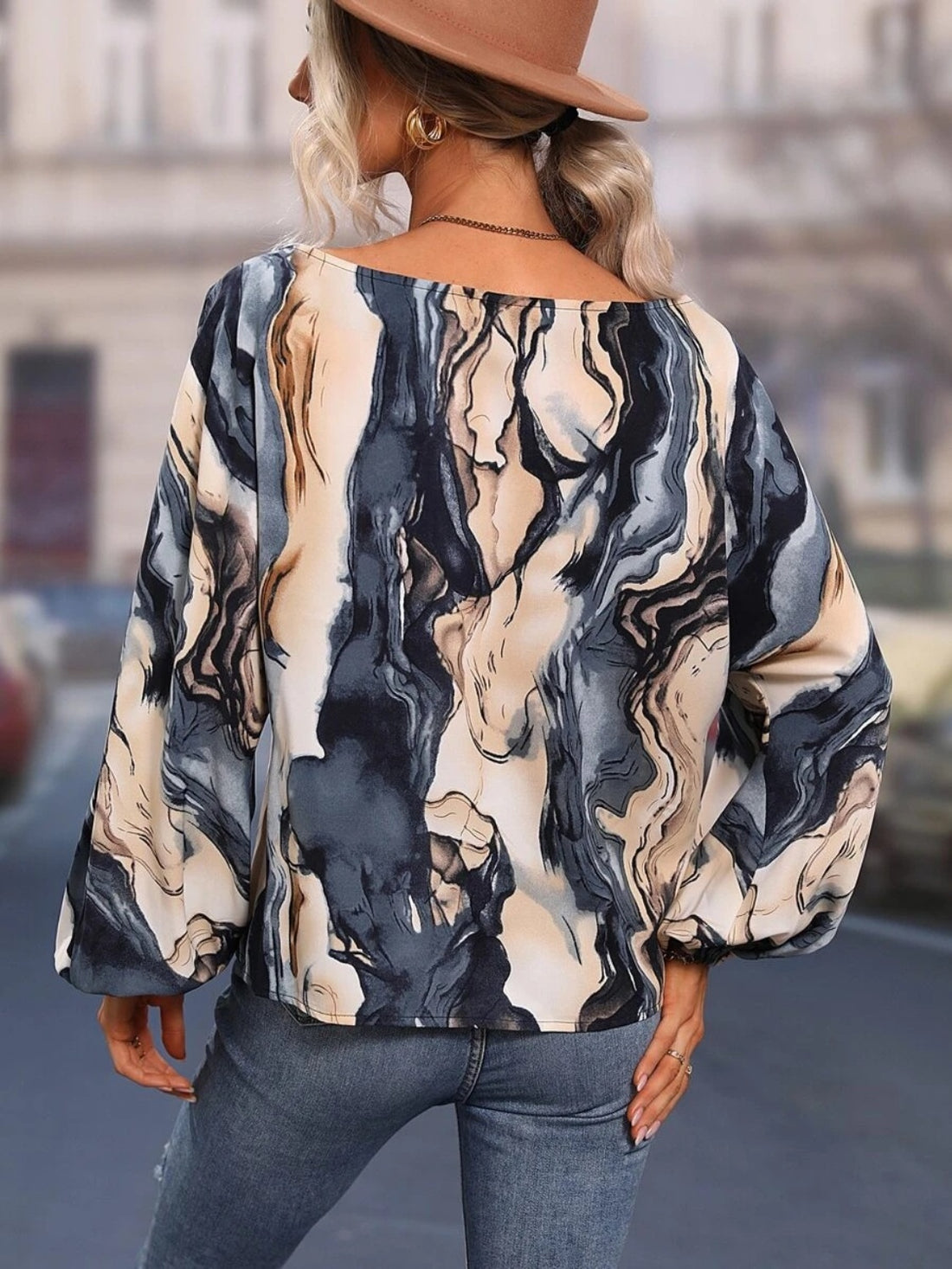 Boat Neck Blouse - Elegant Print Top