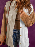 Color Block Ribbed Pocketed Button Up Jacket