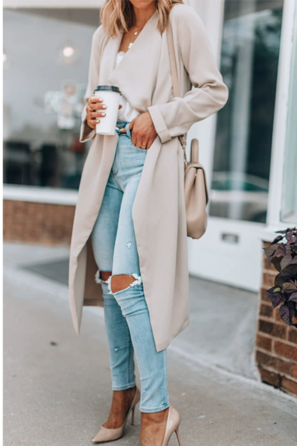 Elegant Open Front Trench Coat - Stylish Lightweight Outerwear