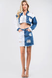 American Bazi Contrast Patched Frayed Denim Distressed Skirts