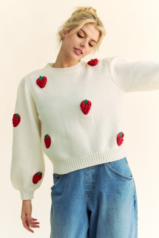 Strawberry Bliss Crochet Sweater - Davi  Dani Knitwear