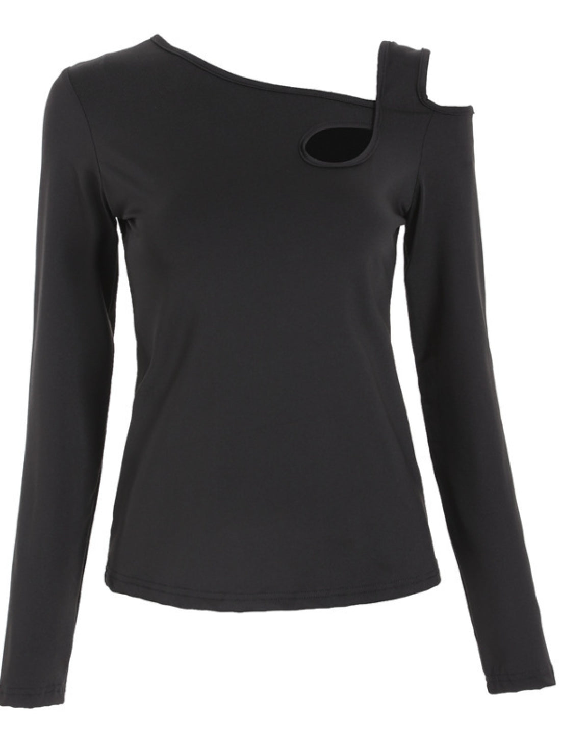 Asymmetrical Cutout Long Sleeve Tee - Elegant Casual Top