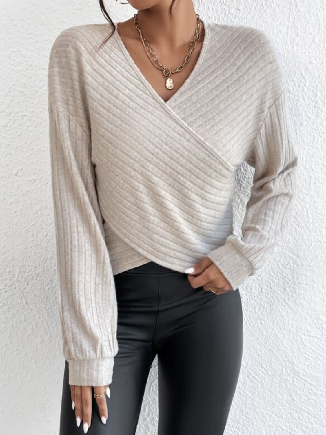 Elegant Long Sleeve Tee - Opulent Draped Design