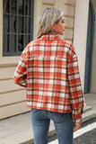 Pocketed Plaid Collared Neck Dropped Shoulder Jacket