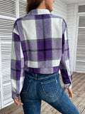 Perfee Plaid Button Up Drop Shoulder Cropped Jacket