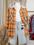 Raw Hem Plaid Long Sleeve Hooded Jacket