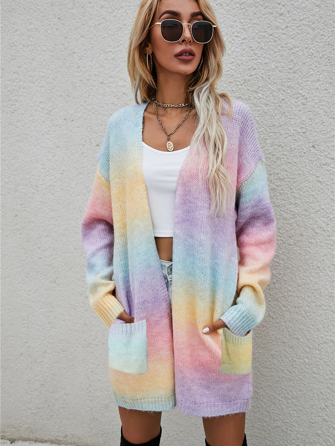 Luxe Gradient Cardigan with Pockets - Celestial Embrace Sweater