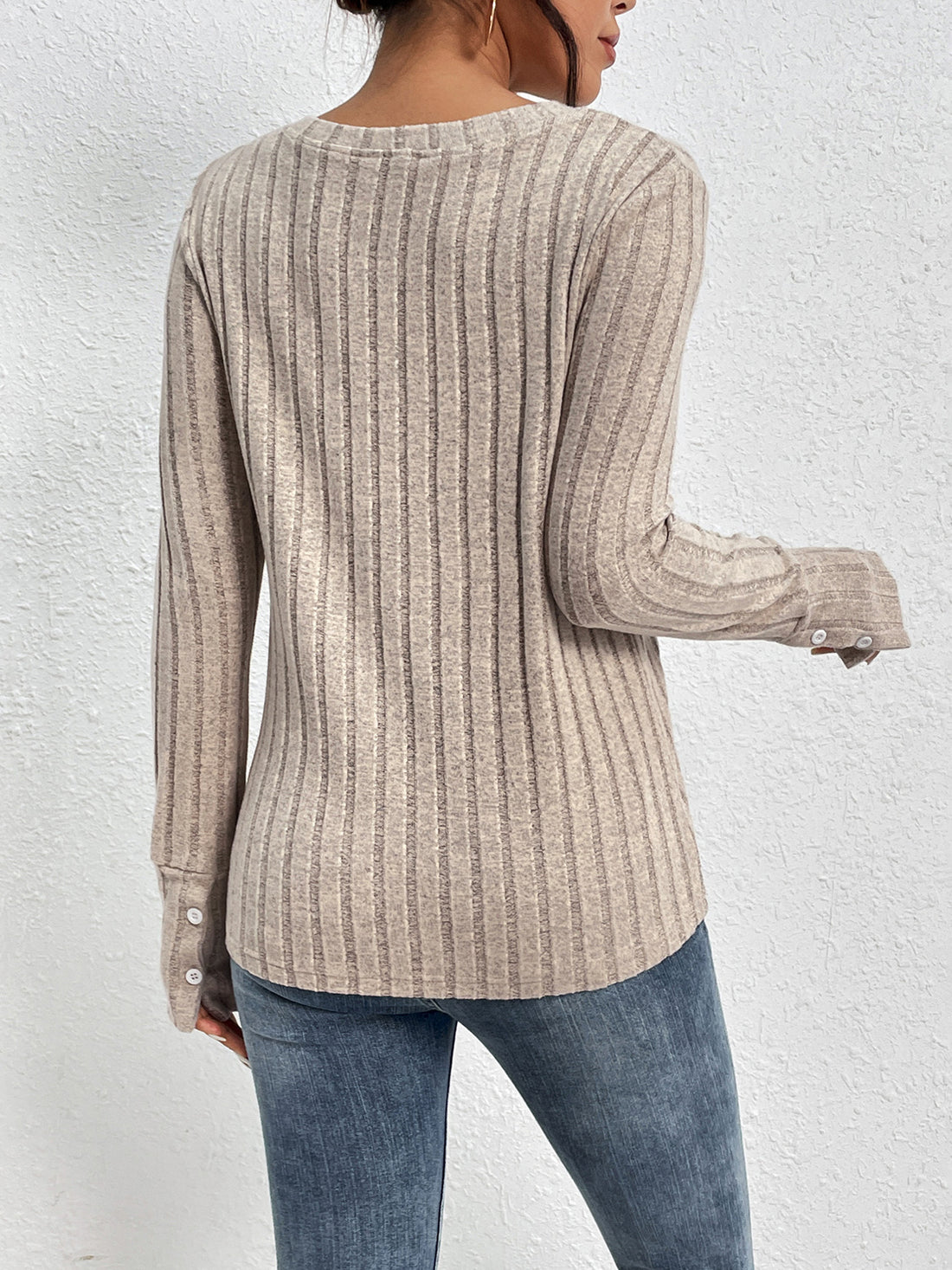 Ribbed V-Neck Long Sleeve Lace Top - Luxe Embrace Style