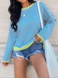 Perfee Striped Round Neck Long Sleeve Sweatshirt