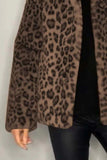 Opulent Leopard Luxe Fur-Collared Long Sleeve Coat