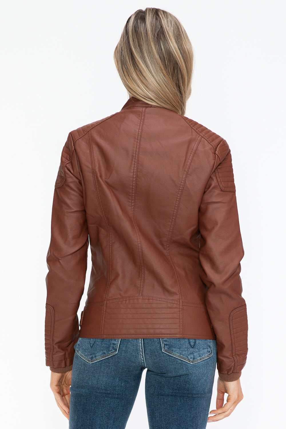 Faux Leather Biker Jacket - Luxe Chic with Side Zip Pockets