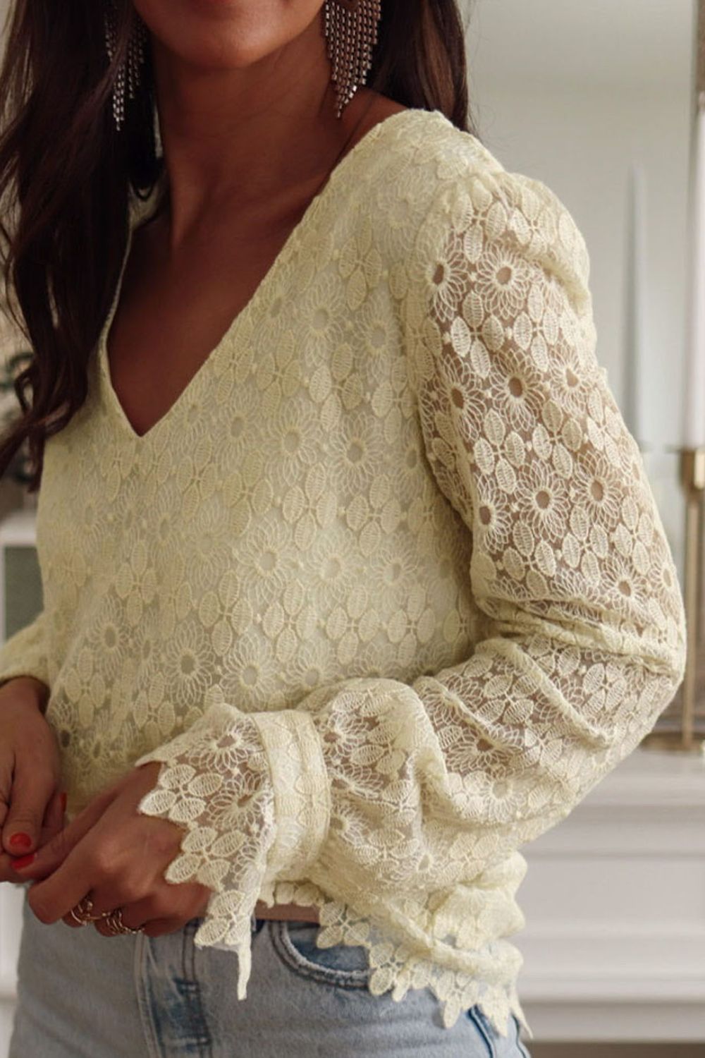 Elegant V-Neck Lace Blouse - Luxe Fashion Top