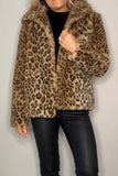 Opulent Leopard Luxe Fur-Collared Long Sleeve Coat