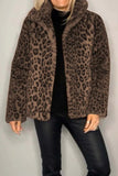 Opulent Leopard Luxe Fur-Collared Long Sleeve Coat