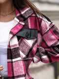 MeiMei Pocketed Plaid Button Up Dropped Shoulder Shacket