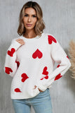 Angel Wings Heart Round Neck Dropped Shoulder Sweater