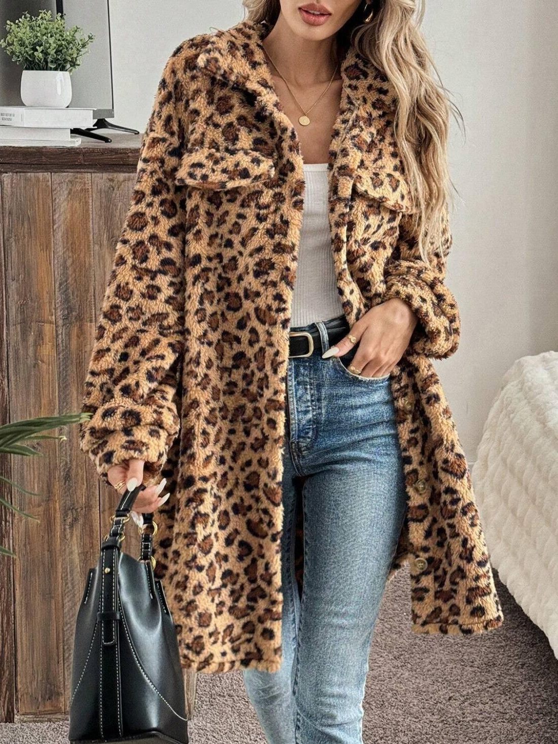 Leopard Print Fuzzy Coat - Luxe Safari Jacket