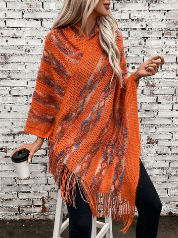 Hooded Fringe Capelet - Elegant Fashion Poncho